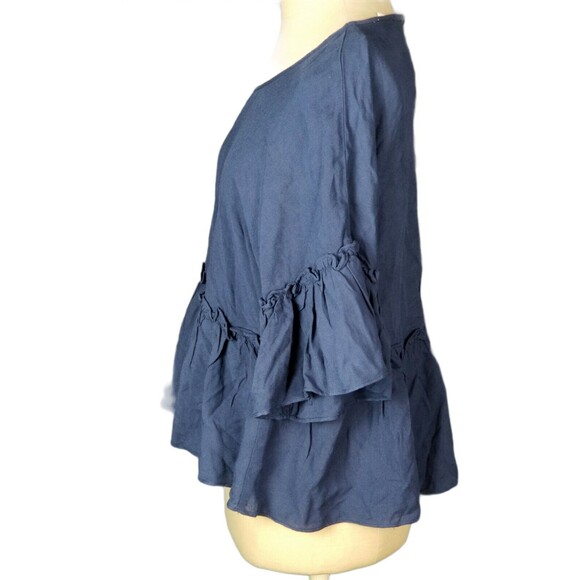 Everly ruffled bell sleeve navy peplum top NWT Size Small - Picture 3 of 5